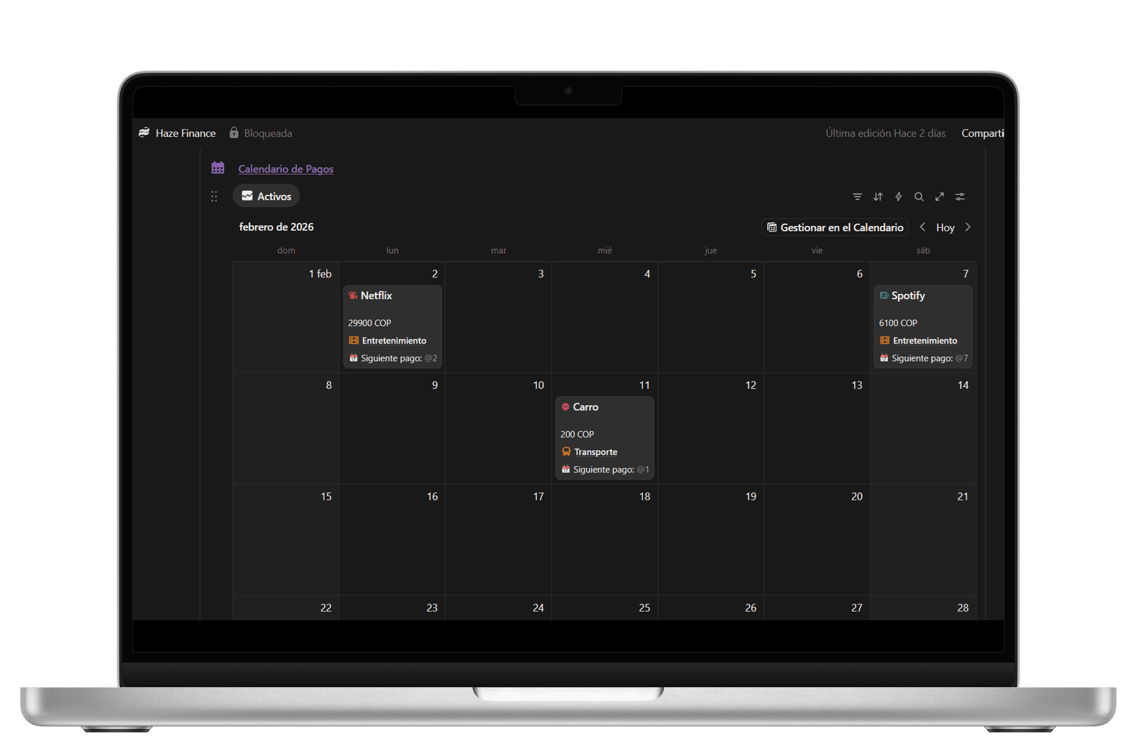 Calendario de Pagos y Suscripciones